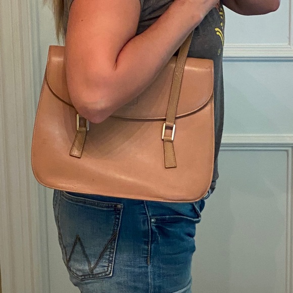 LEATHER MARK CROSS SHOULDER BAG CAMEL NUDE HANDBAG - Picture 3 of 15